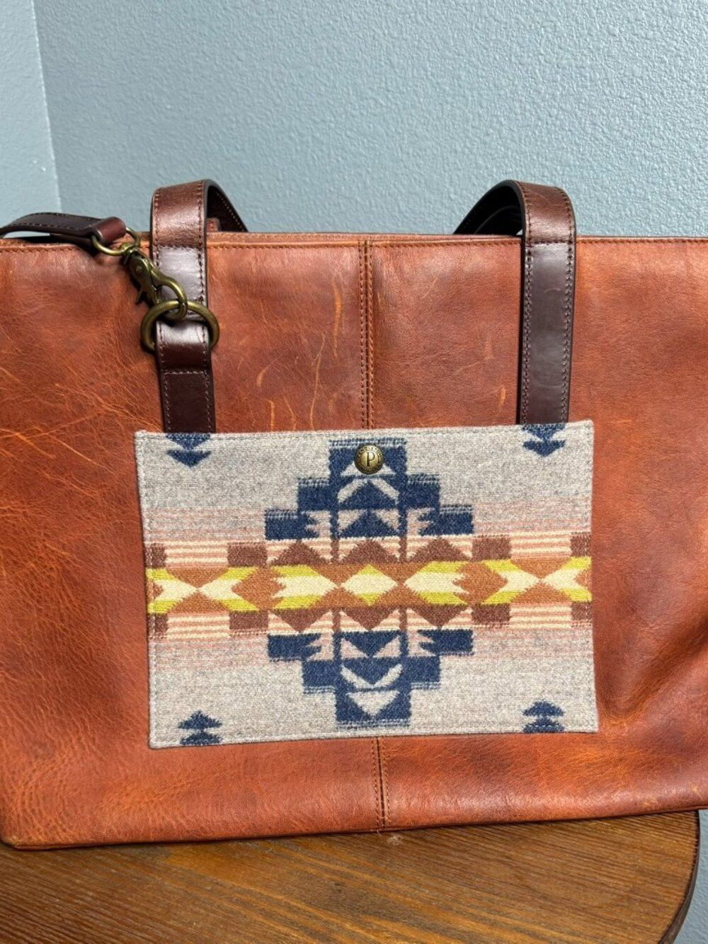 Pendleton Desert Dawn Wool Leather Shoulder Tote Brown Crossbody Bag
